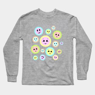 Happy smiley faces in pastel Long Sleeve T-Shirt